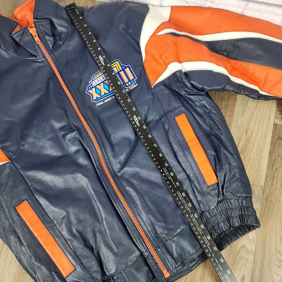 Denver Broncos SUPER BOWL XXXIII Vintage 1999 PRO PLAYER Blue Med Leather Jacket - Picture 11 of 16